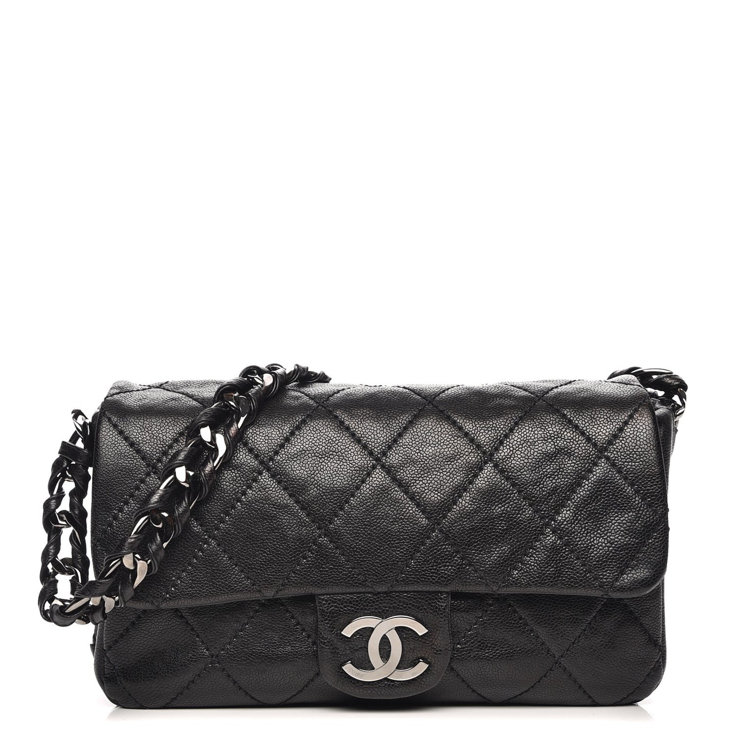 Glazed Caviar Quilted Modern Chain Flap Black