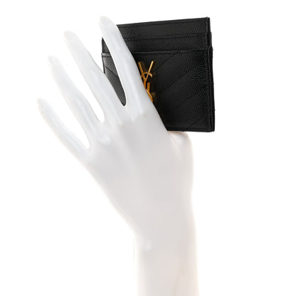 Saint Laurent Grain De Poudre Matelasse Chevron Monogram Credit Card Case Black 2 of 7