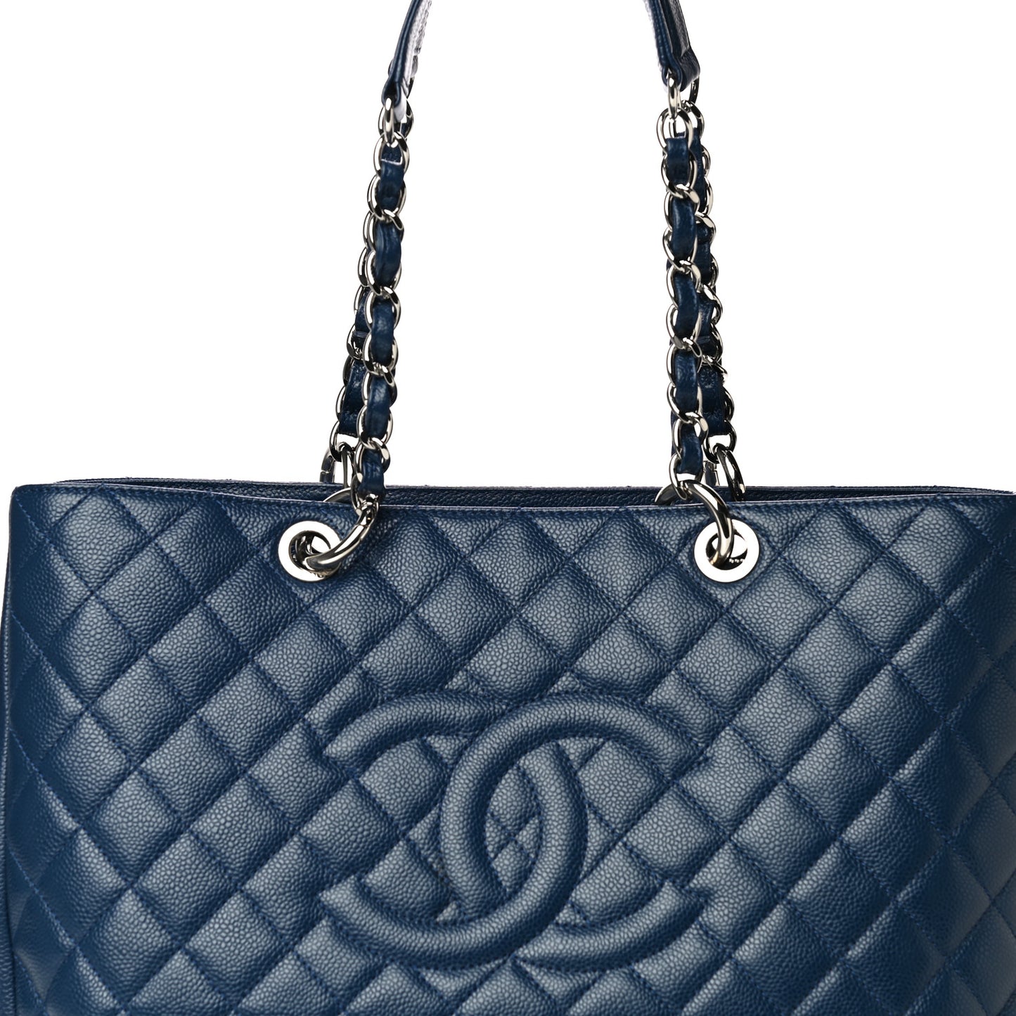 Caviar Quilted XL Grand Shopping Tote GST Navy Blue