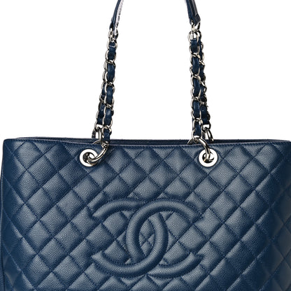 Chanel Caviar Quilted XL Grand Shopping Tote GST Navy Blue 8 of 16