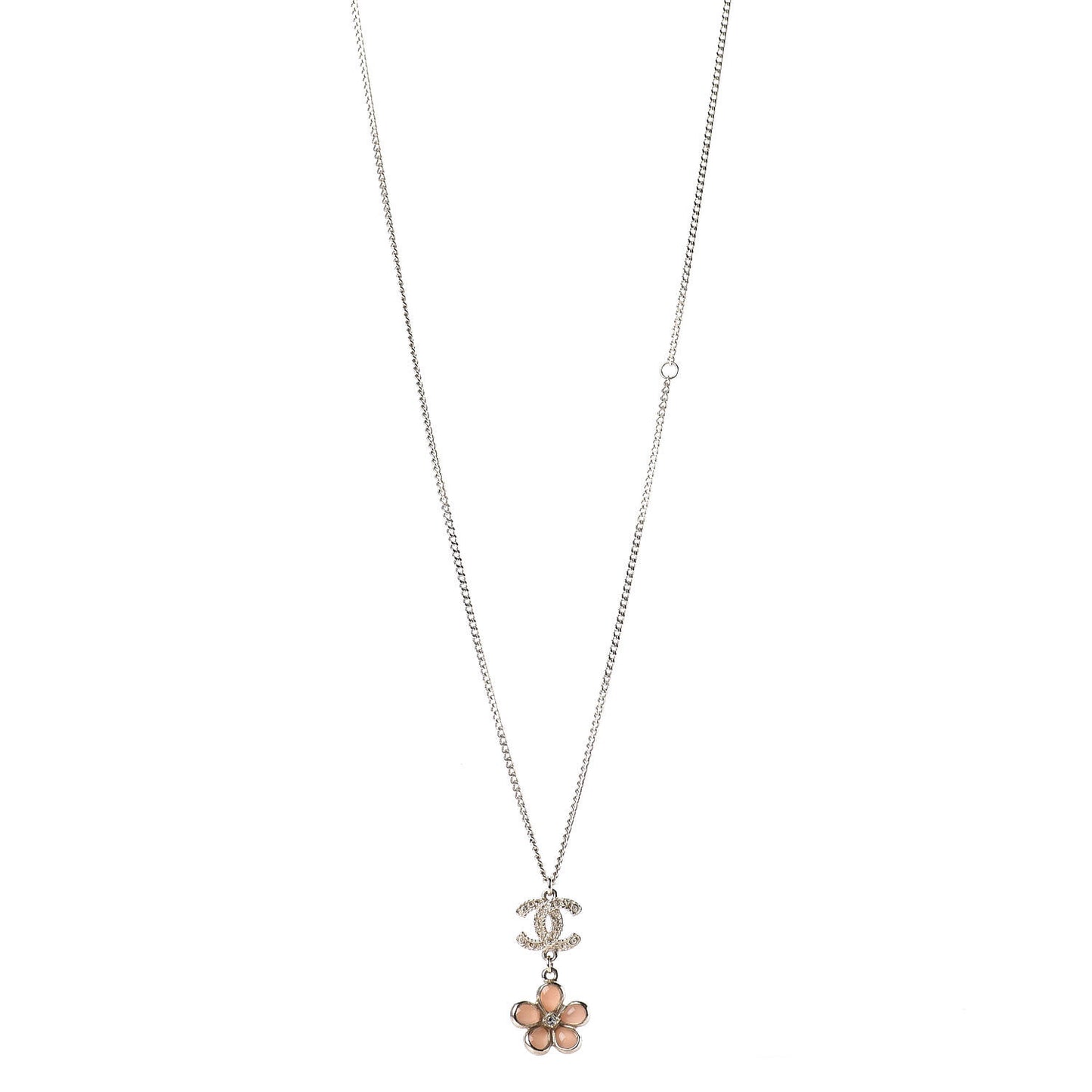 Enamel Crystal CC Camellia Pendant Necklace Beige Gold