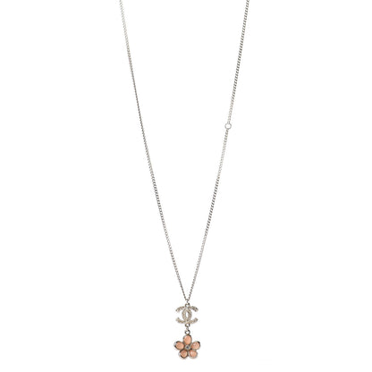 Chanel Enamel Crystal CC Camellia Pendant Necklace Beige Gold 1 of 6