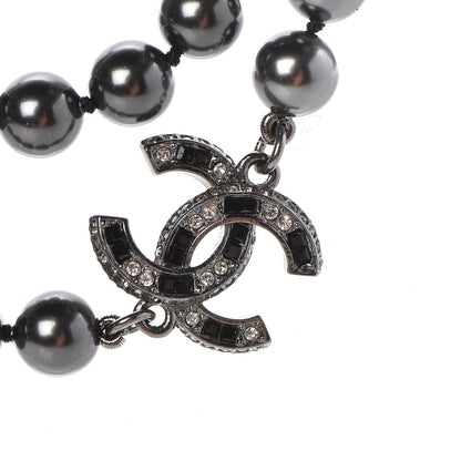 Chanel Ruthenium Graduated Bead Crystal CC Long Necklace Black 6 of 7