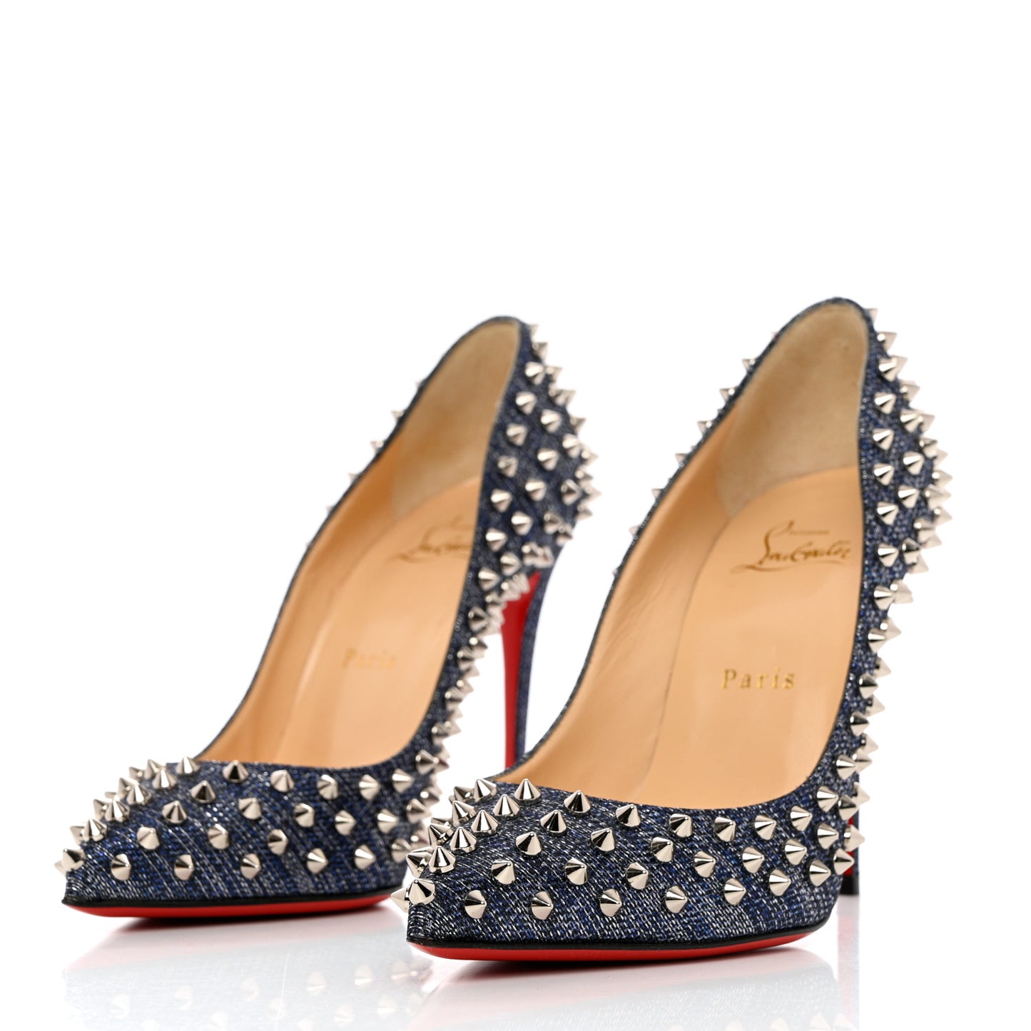Denim Lame Lux Follies Spikes 100 Pumps 38 Silver