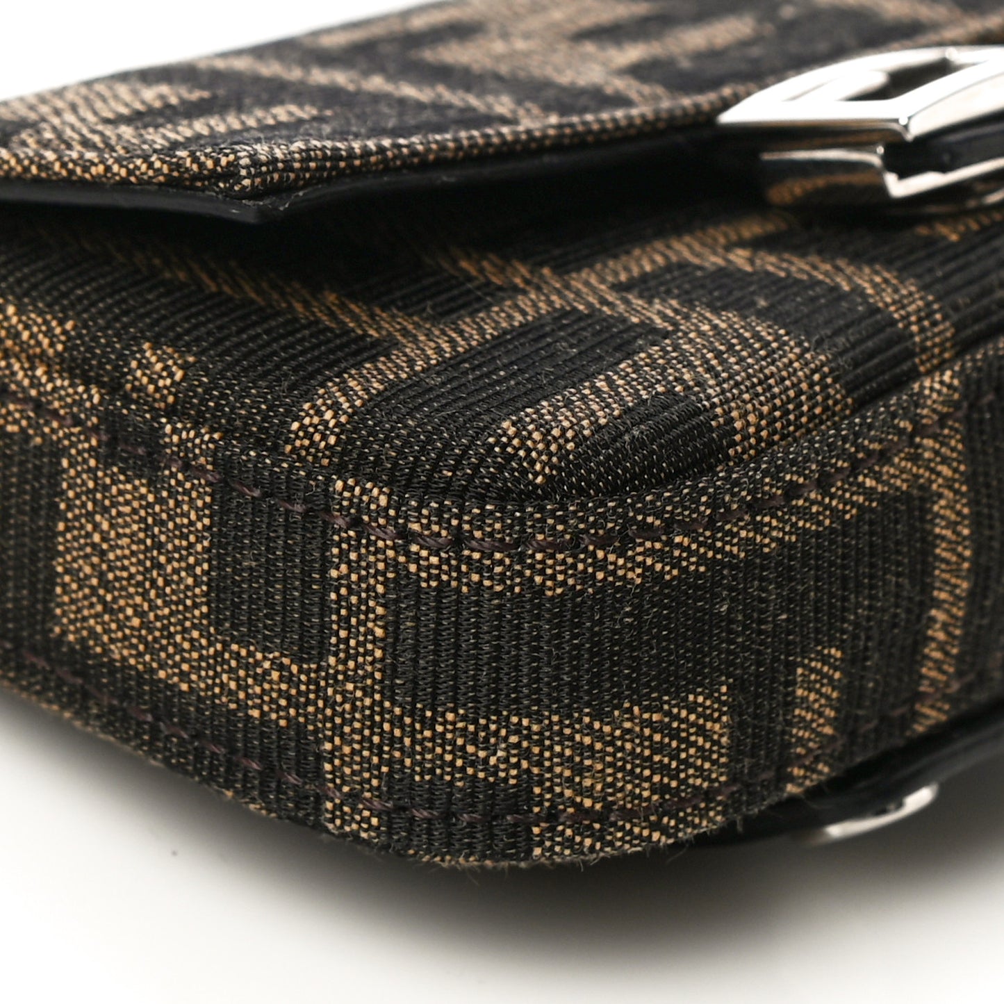 Recycled Fabric Jacquard Vitello Grace FF 1974 Nano Baguette Charm Tobacco Moro Black