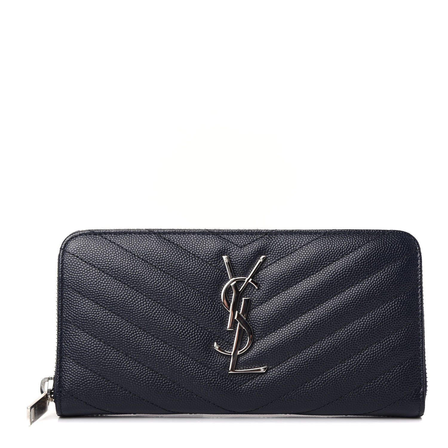 Saint Laurent Grain De Poudre Matelasse Chevron Monogram Zip Around Wallet Deep Marine 1 of 6