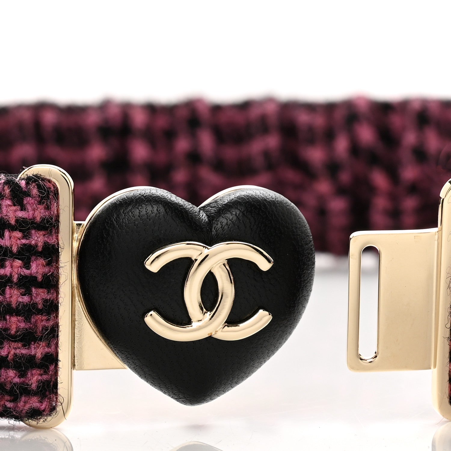 Chanel Tweed Calfskin CC Heart Belt 85 34 Black Pink 4 of 5