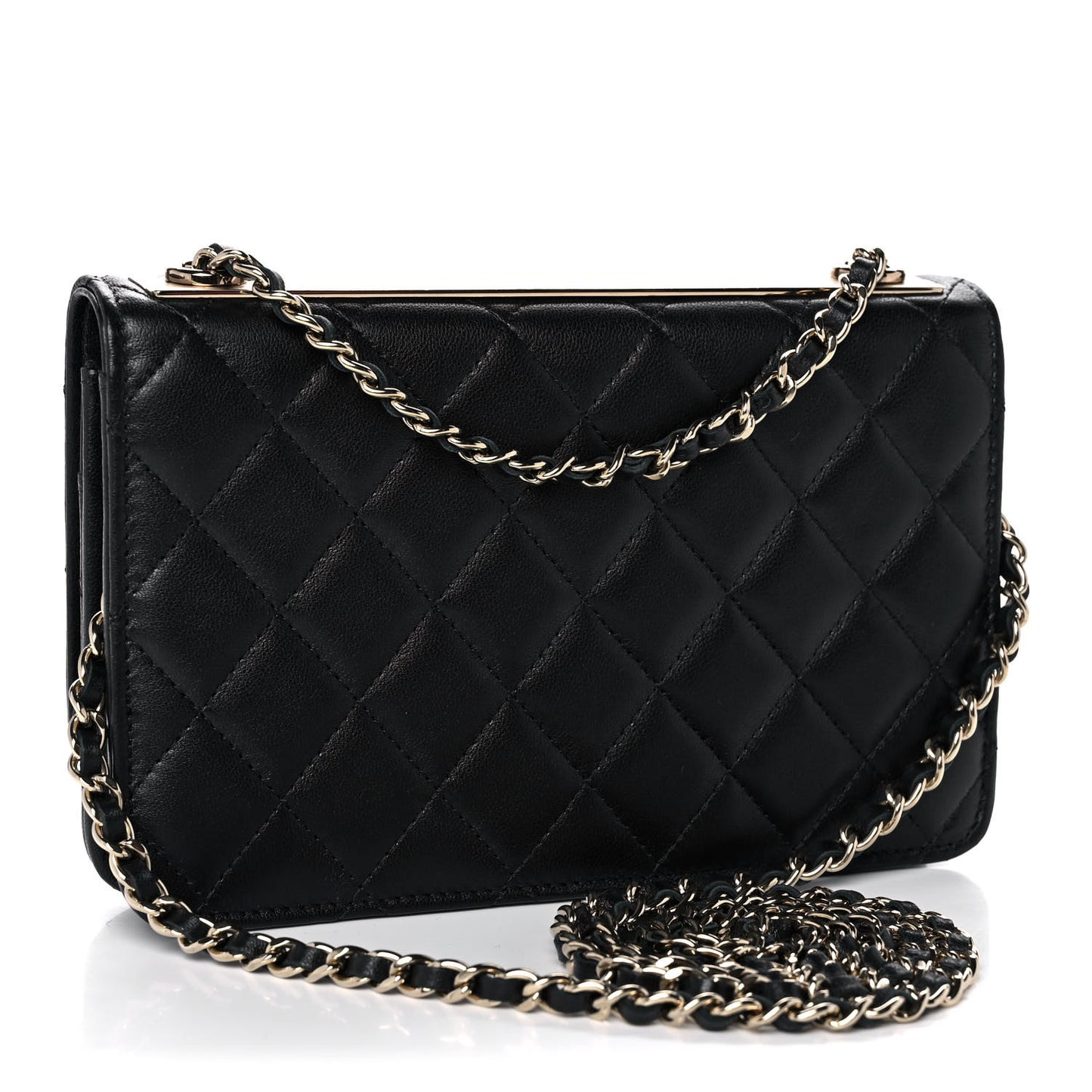 Lambskin Quilted Trendy CC Wallet On Chain WOC Black