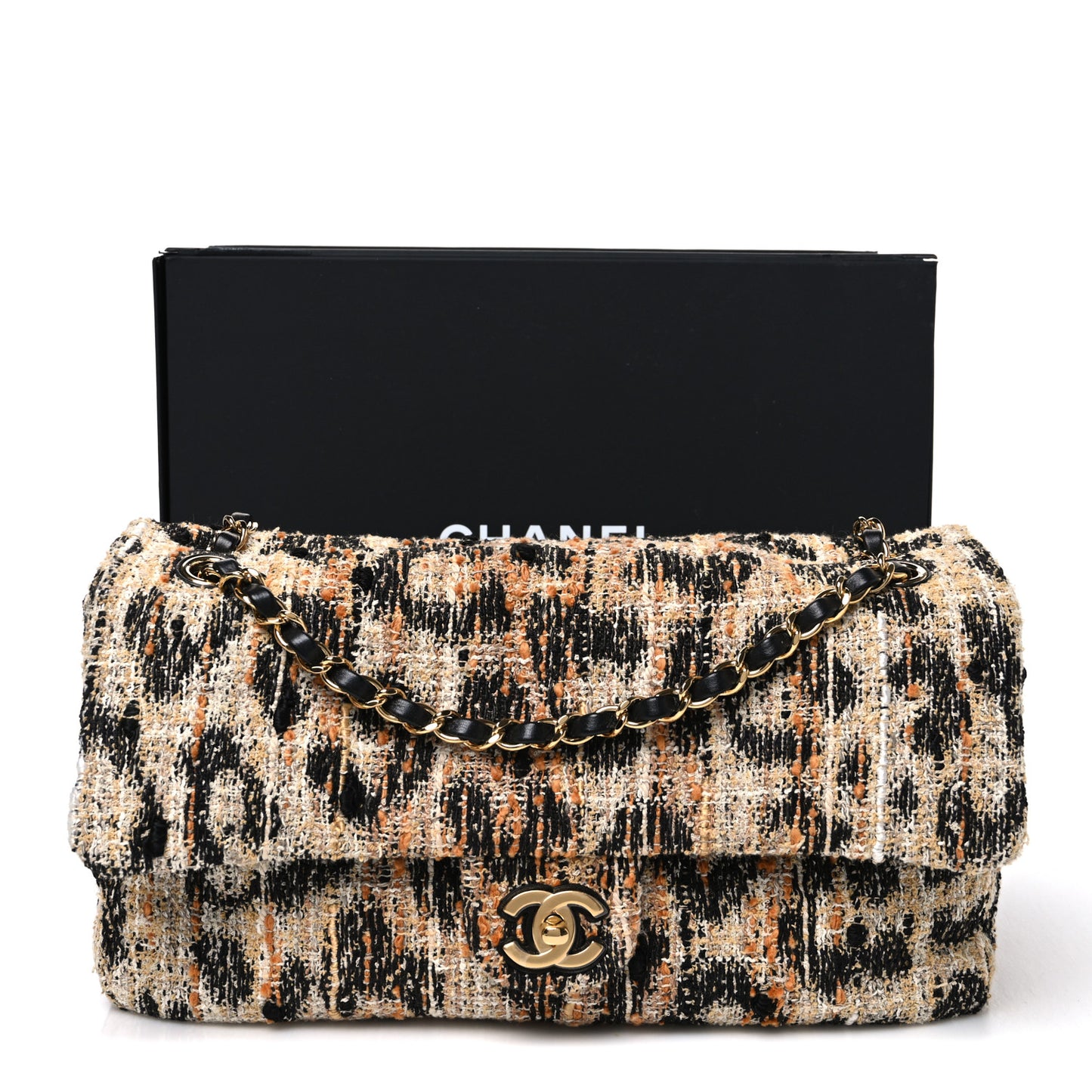 Tweed Mixed Fibers Leopard Print Small Souplissimo Maxi Flap Brown Black White