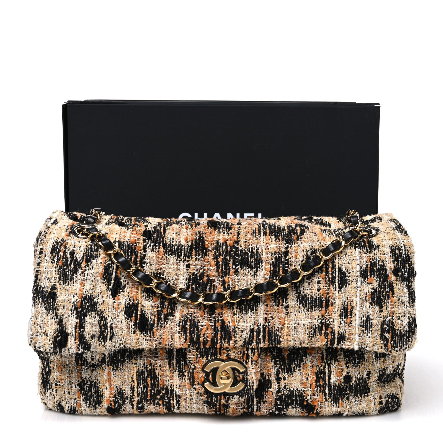 Chanel Tweed Mixed Fibers Leopard Print Small Souplissimo Maxi Flap Brown Black White 11 of 11