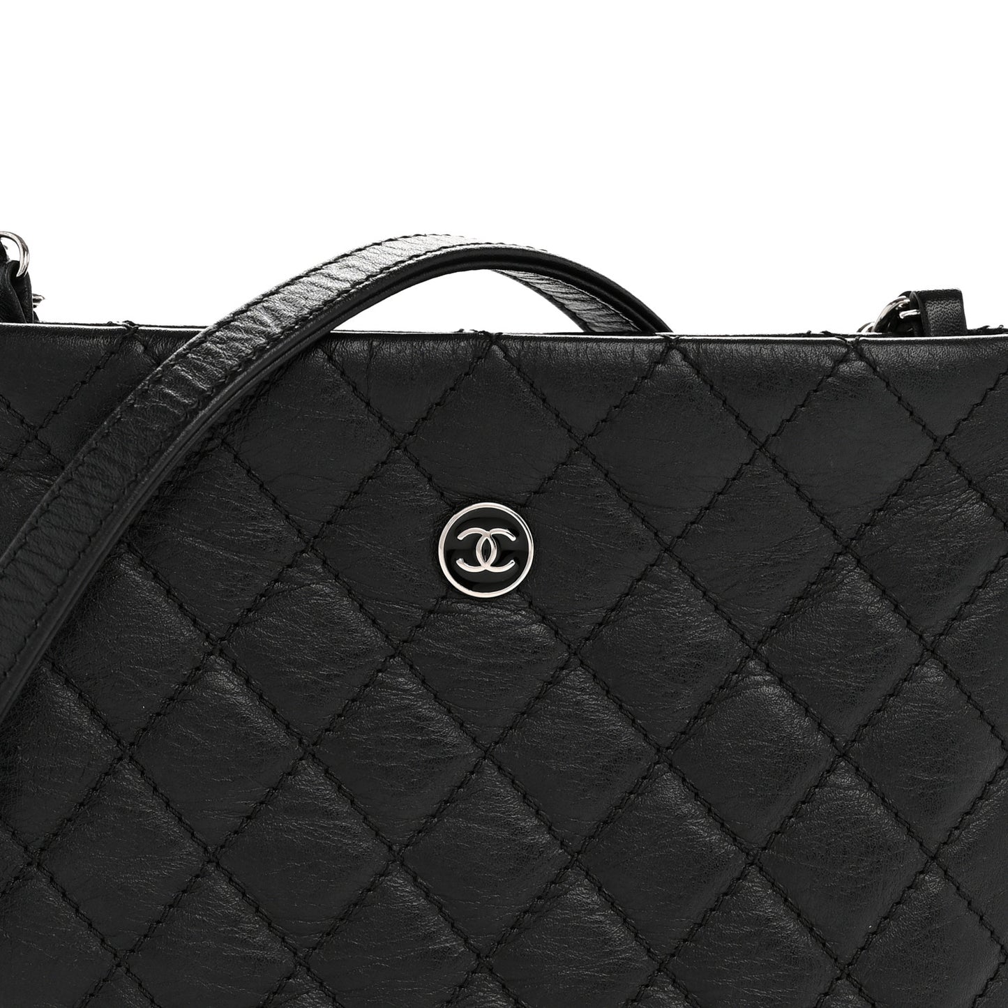 Aged Calfskin Quilted Crossbody Bag Black