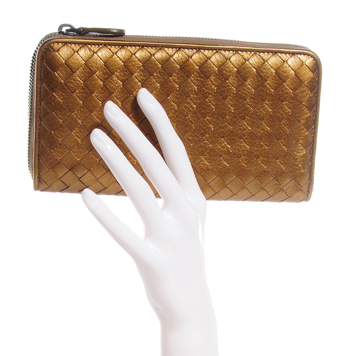 Cervo Metal Intrecciato Zip Around Wallet Bronze