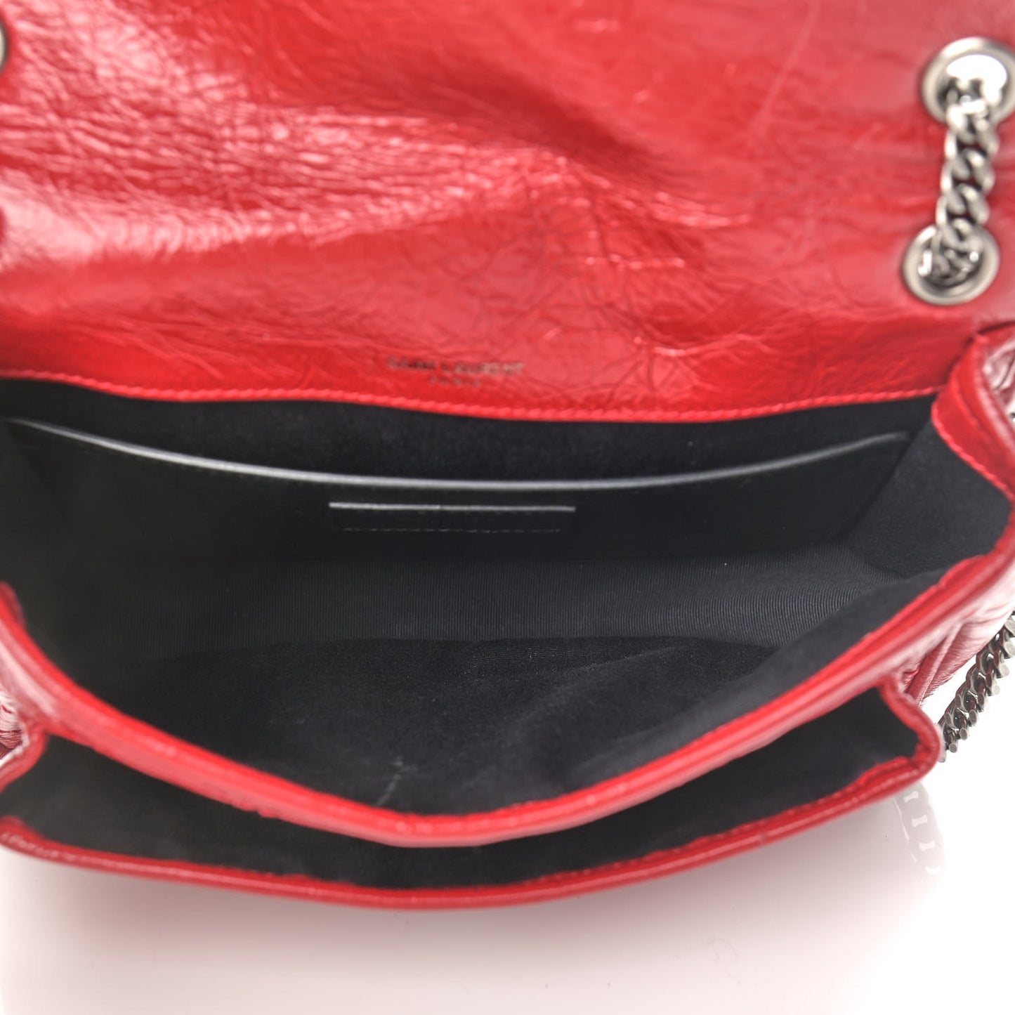 Crinkled Calfskin Matelasse Monogram Baby Niki Chain Satchel Rouge Eros