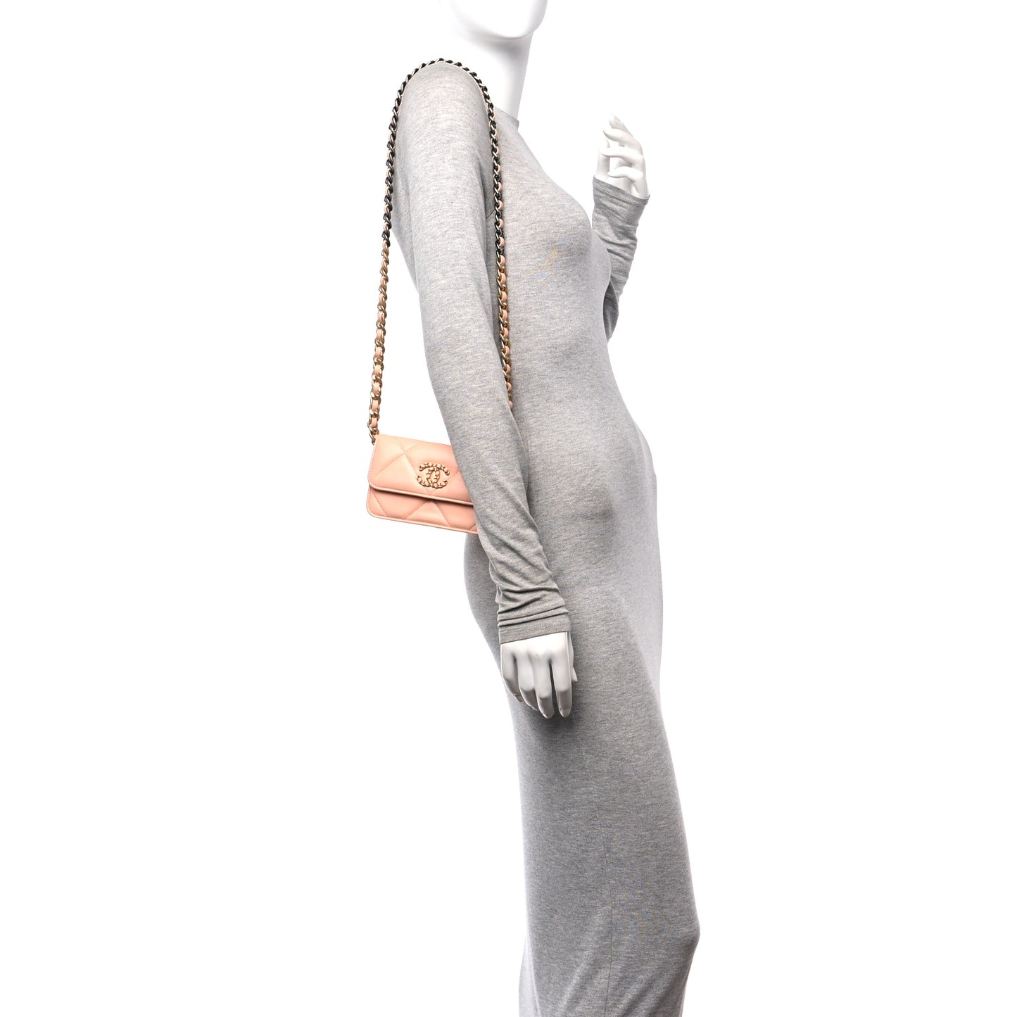 Lambskin Quilted Chanel 19 Clutch With Chain Light Orange