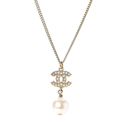 Chanel Pearl Crystal CC Pendant Necklace Light Gold 1 of 5