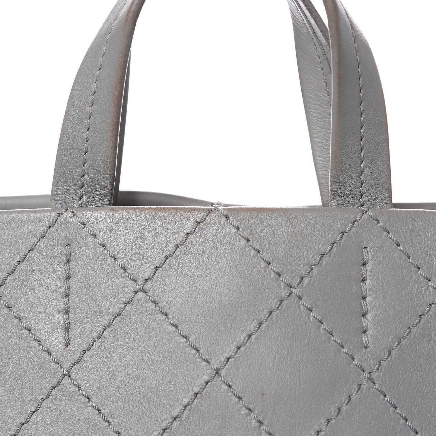 Grained Calfskin Small CC Pocket Tote Grey