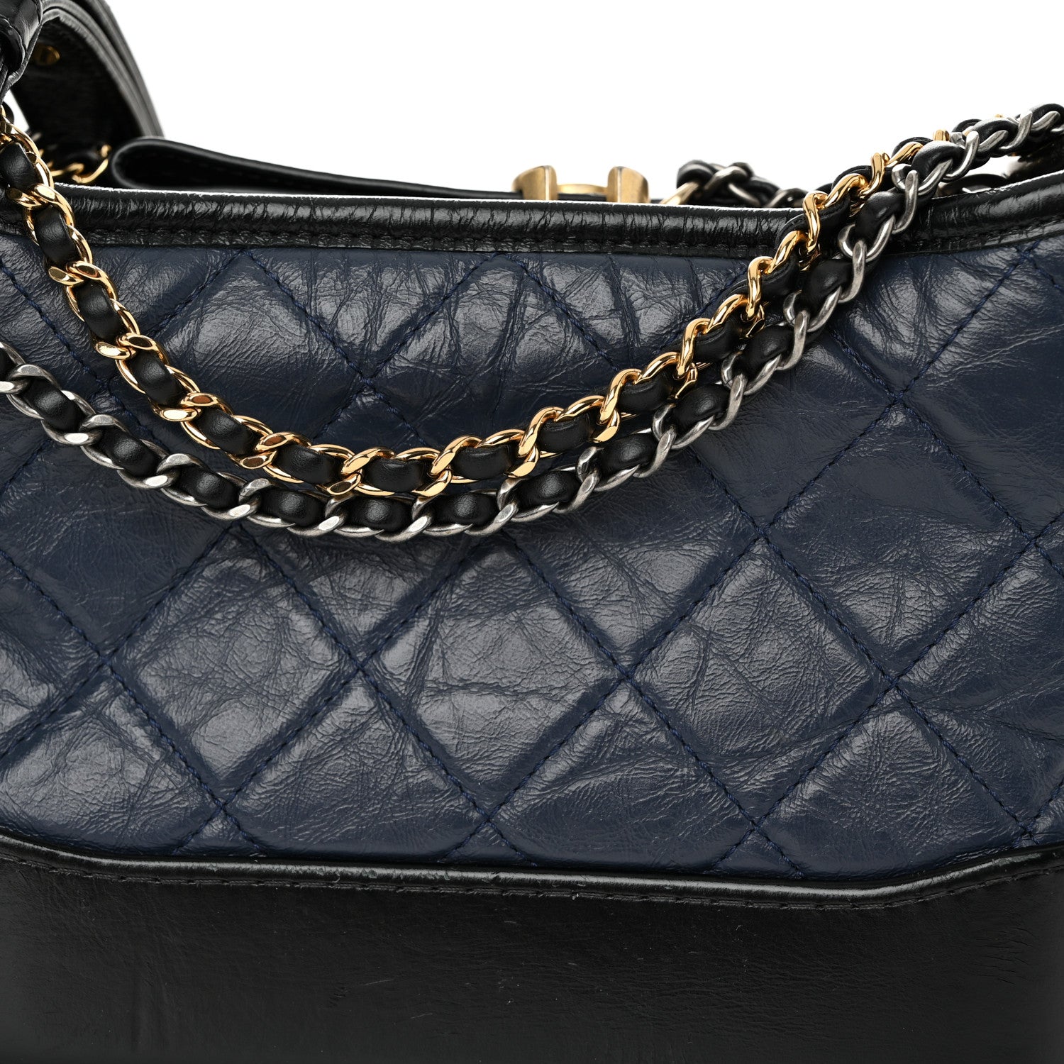 Chanel Aged Calfskin Quilted Small Gabrielle Hobo Navy Black 8 of 12
