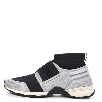 Chanel Glitter Stretch Fabric CC Sneakers 39 Black Silver 1 of 8