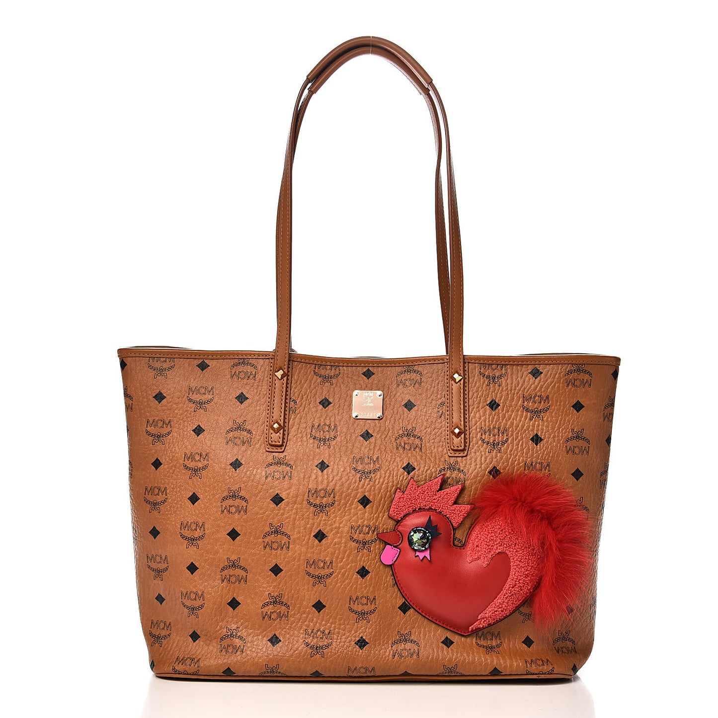 Visetos Medium Rooster Anya Top Zip Shopper Tote Cognac