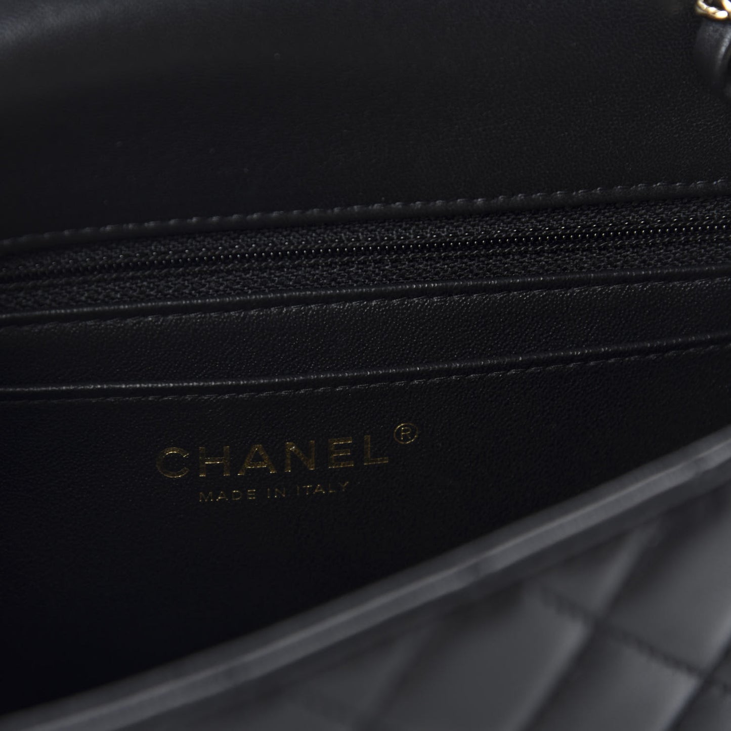 Lambskin Quilted Mini Rectangular Flap Black