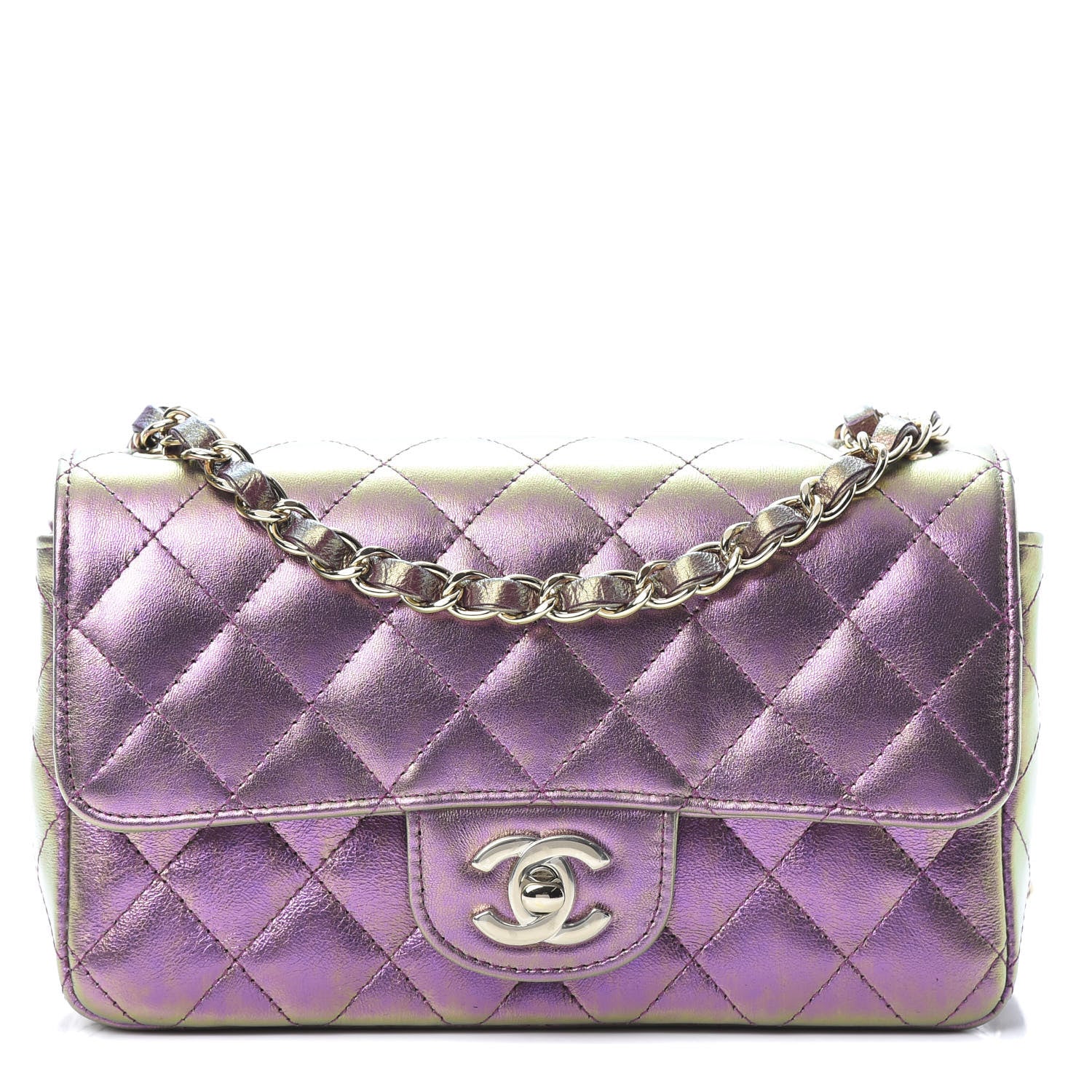 Chanel Iridescent Lambskin Quilted Mini Rectangular Flap Purple 1 of 11
