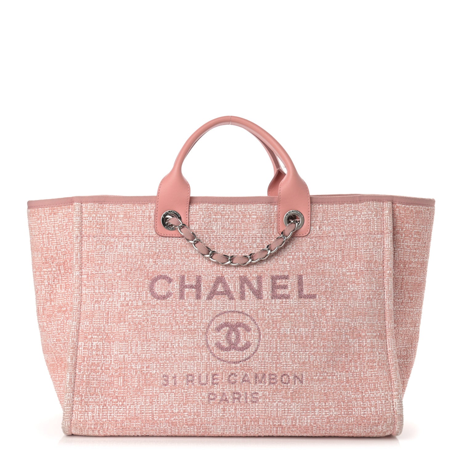 Chanel Straw Lurex Medium Deauville Tote Pink 1 of 10