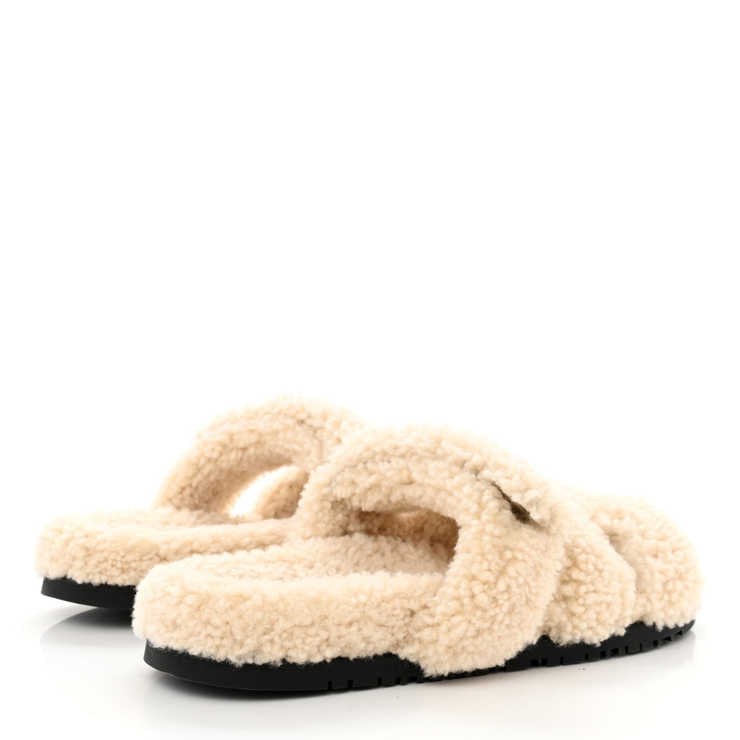 Hermes Woolskin Womens Chypre Sandals 40 Ecru 3 of 9
