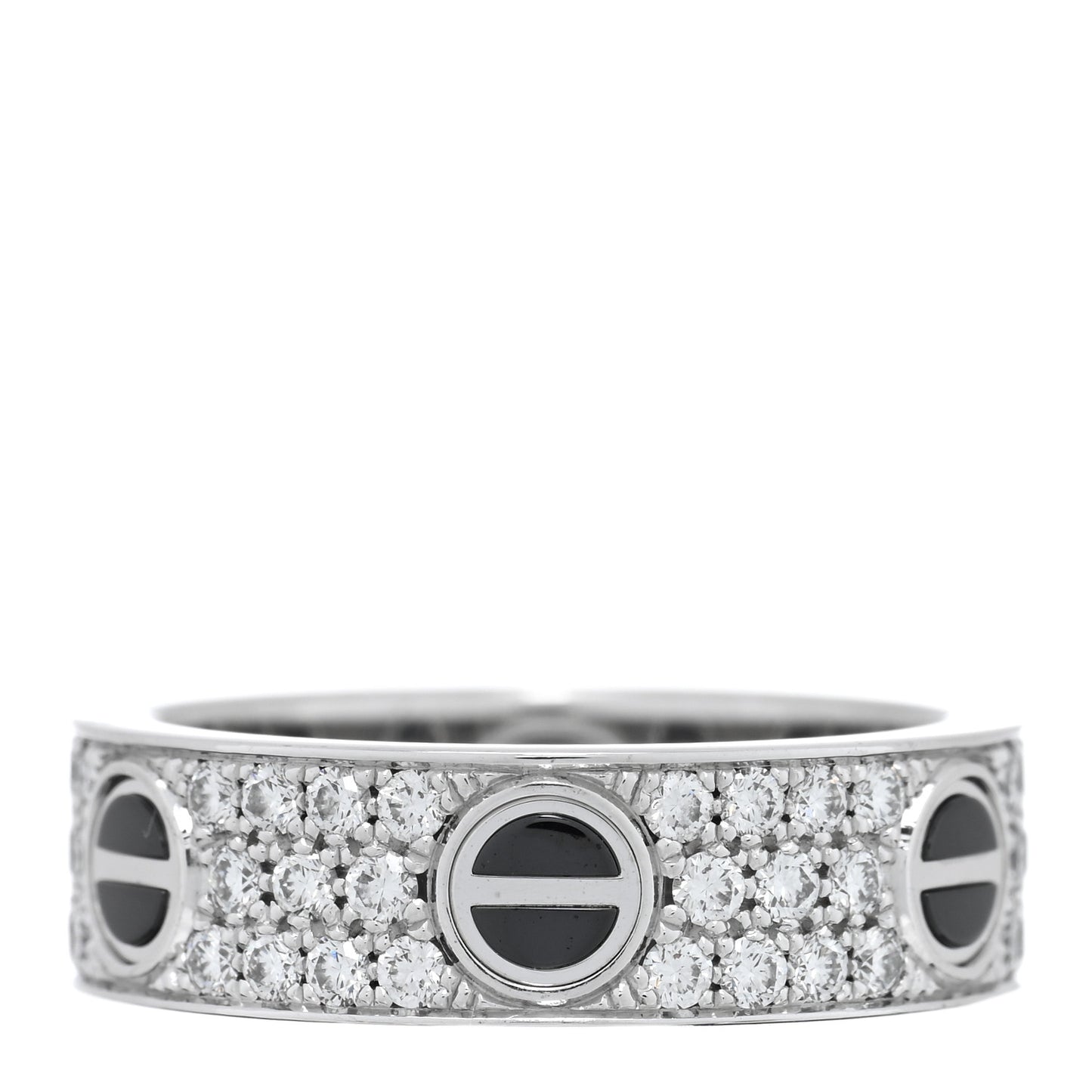 18K White Gold Diamond Ceramic LOVE Paved Ring 57 8