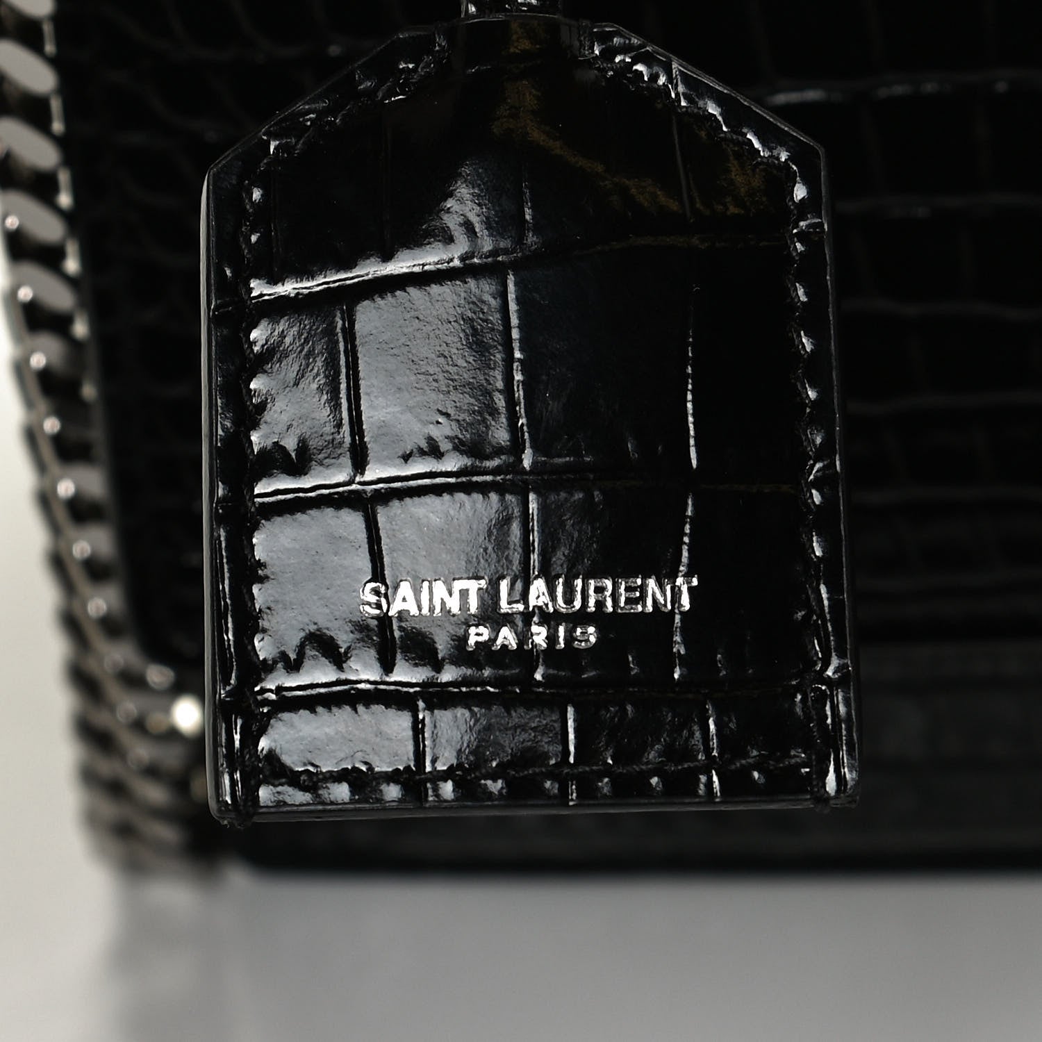 Saint Laurent Calfskin Crocodile Embossed Medium Monogram Sunset Black 9 of 13