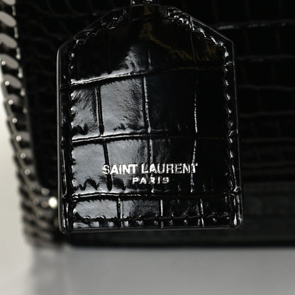 Saint Laurent Calfskin Crocodile Embossed Medium Monogram Sunset Black 9 of 13