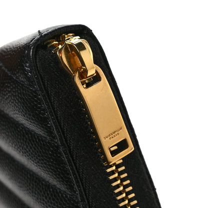 Saint Laurent Grain De Poudre Matelasse Chevron Monogram Zip Around Wallet Black 8 of 9