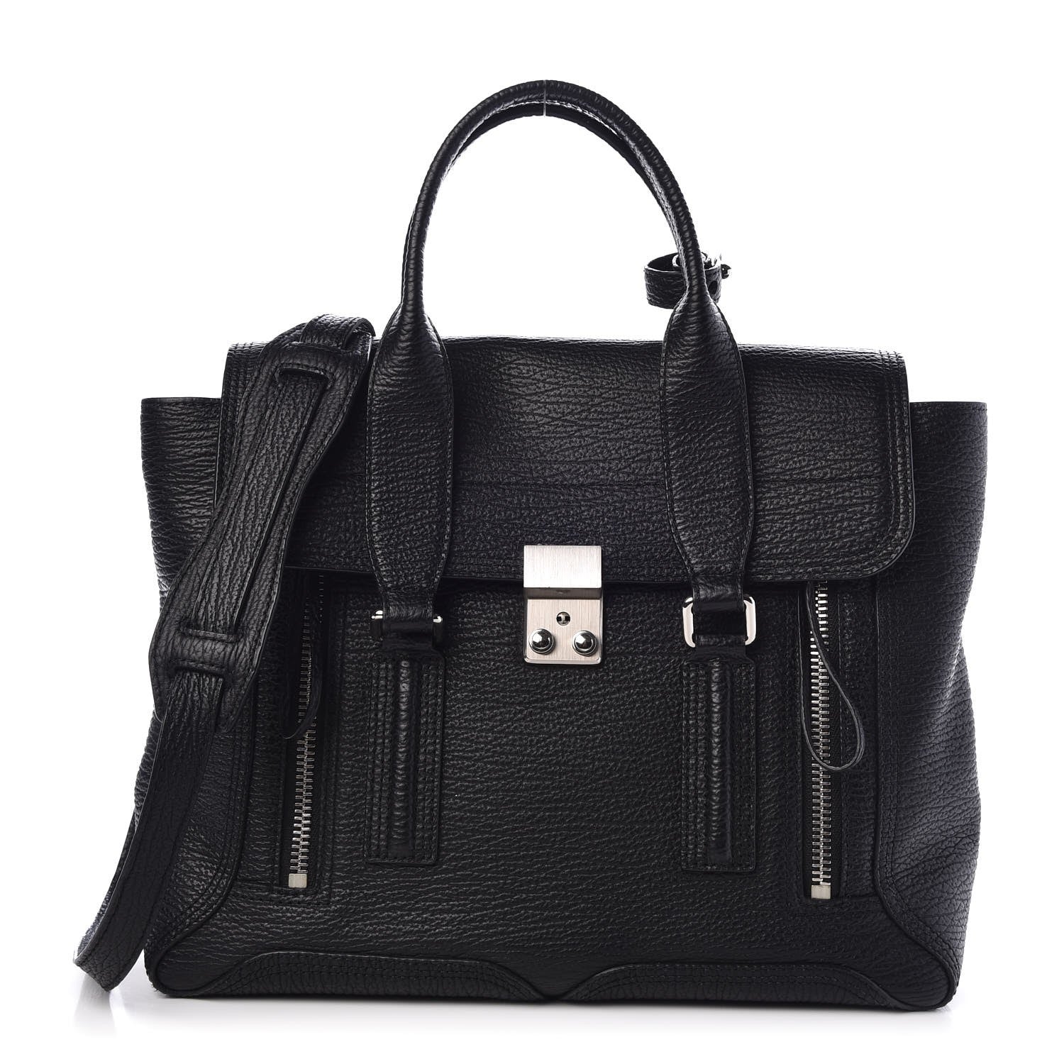3.1 Phillip Lim 3.1 Textured Calfskin Medium Pashli Satchel Black 1 of 8