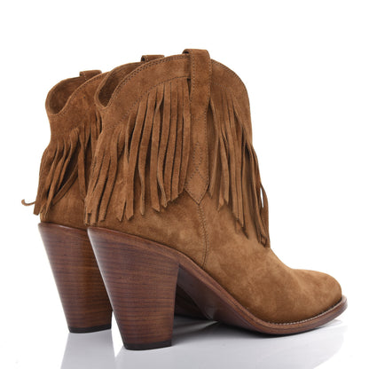 Saint Laurent Suede Fringe Curtis 80 Ankle Boots 39 Light Tan 4 of 9
