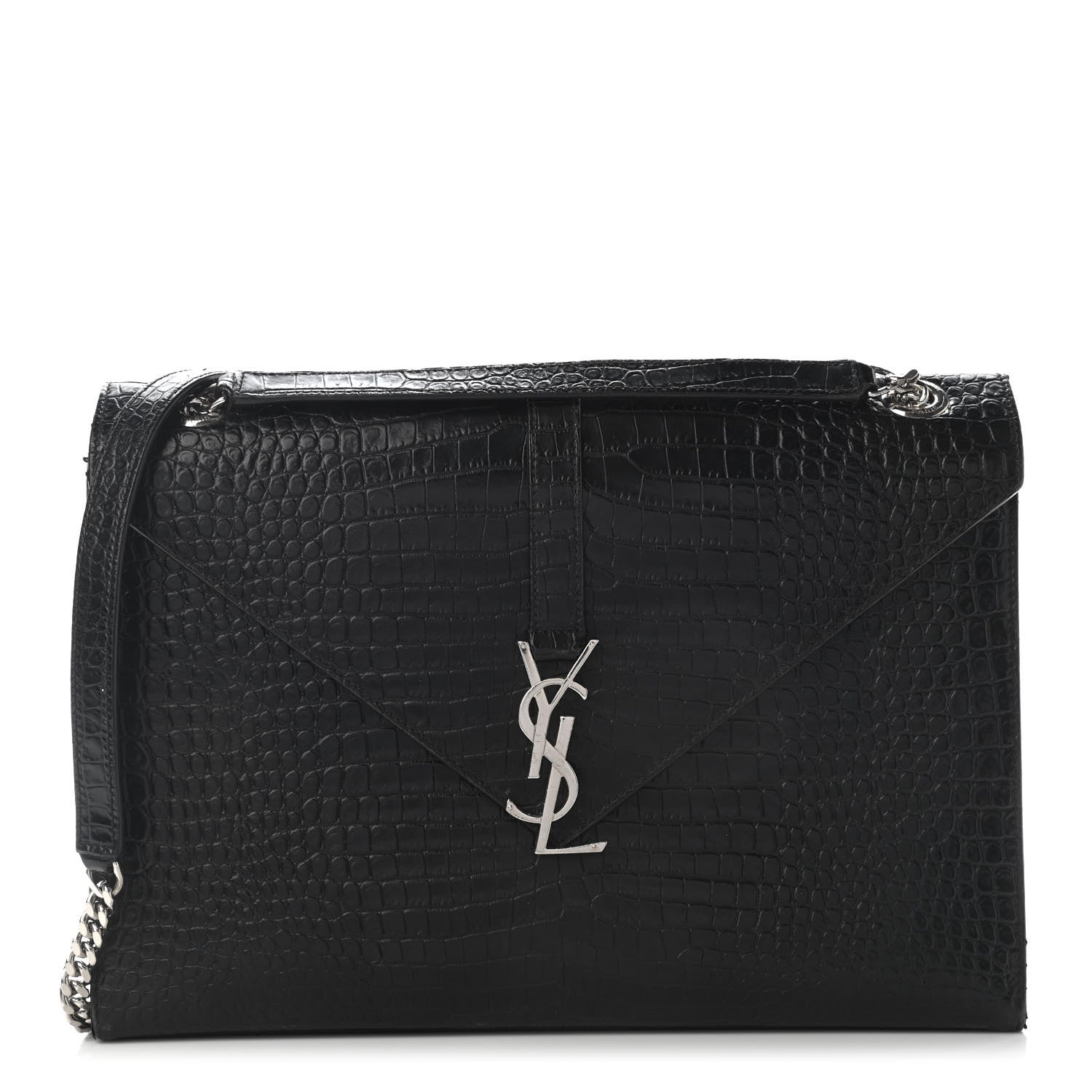 Saint Laurent Calfskin Crocodile Embossed Monogram Large Satchel Black 1 of 9