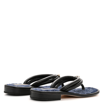Chanel Lambskin Terry Cloth CC Thong Sandals 38 Black Dark Navy 5 of 8