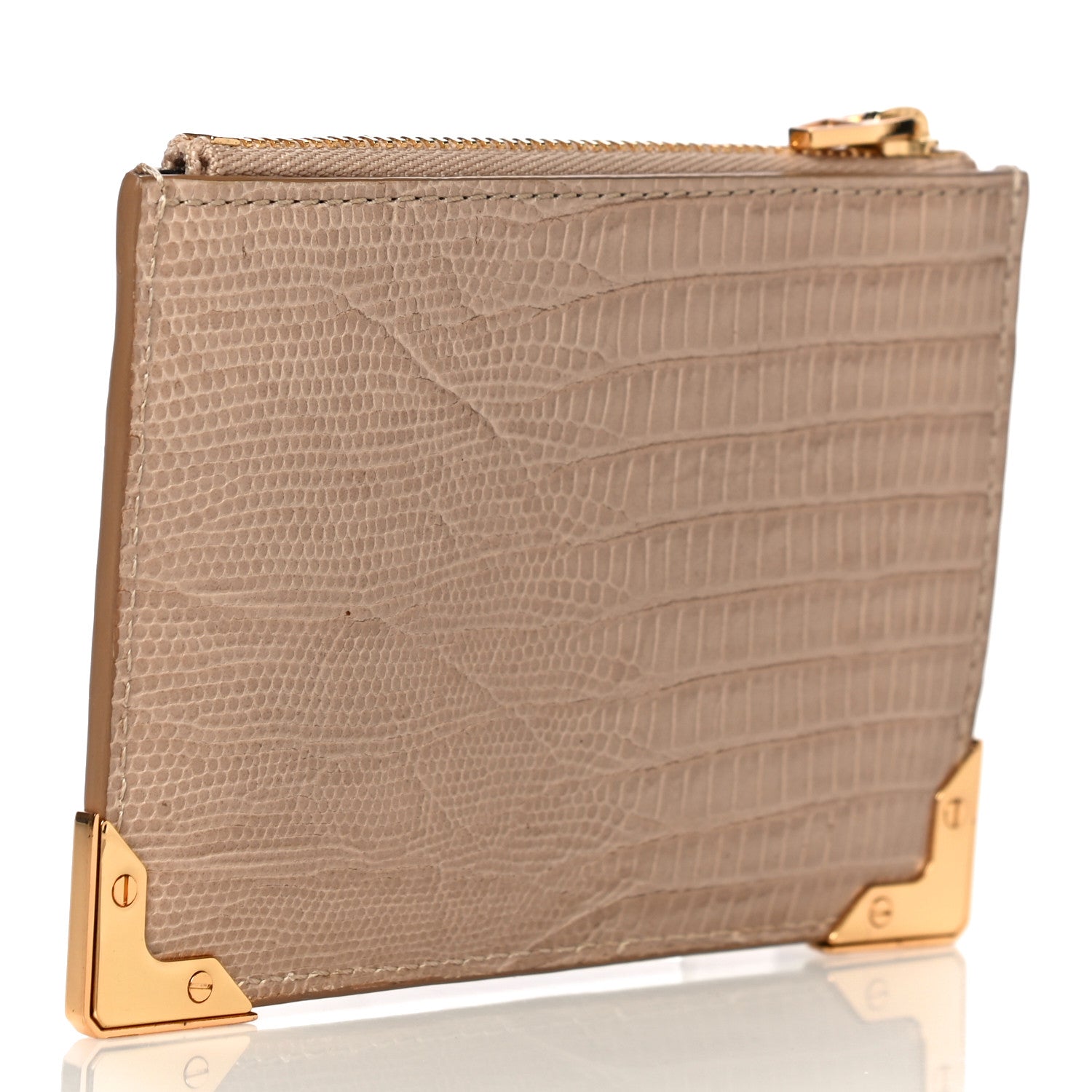 Alexander Wang Calfskin Crocodile Embossed Prisma Flat Pouch Almond Gold Hardware 3 of 10