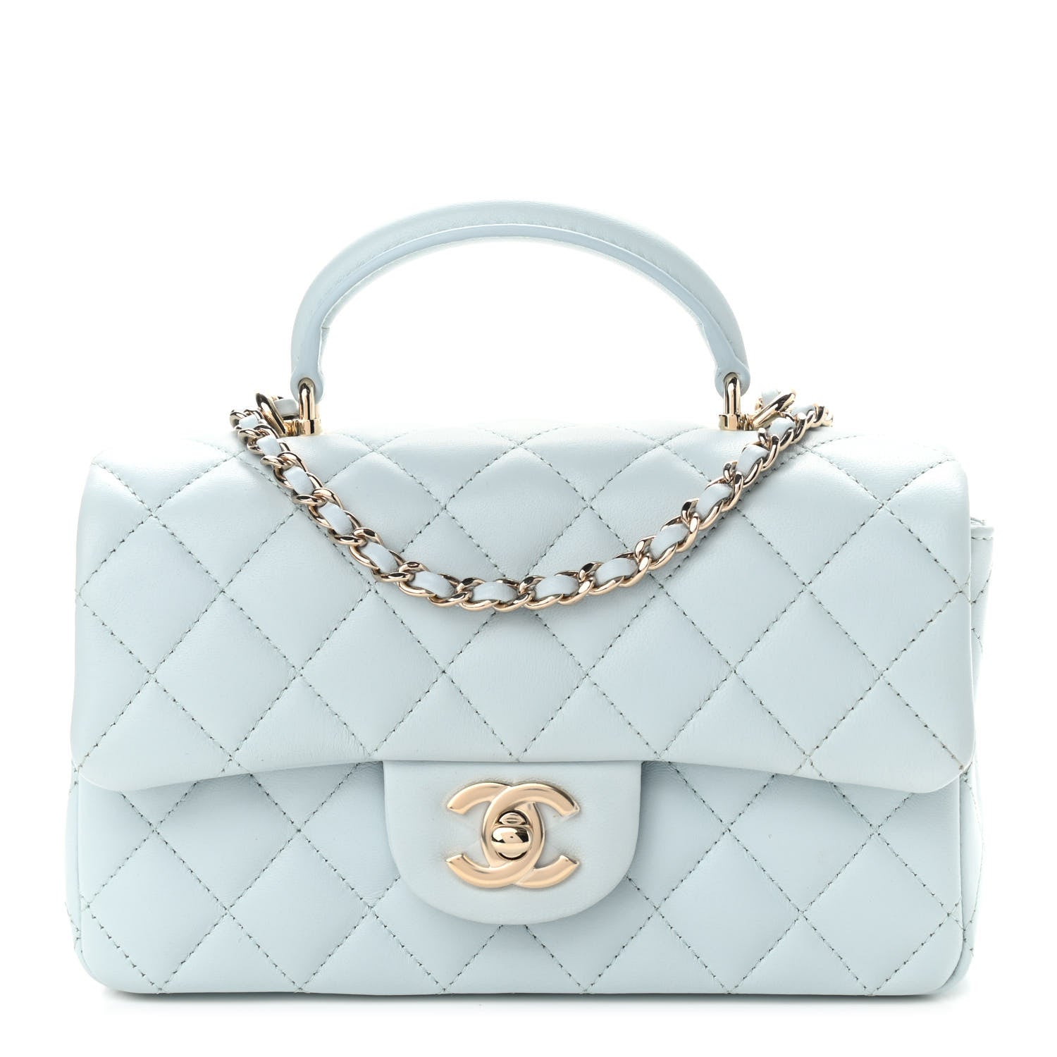 Chanel Lambskin Quilted Mini Top Handle Rectangular Flap Light Blue 1 of 11