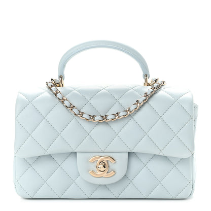 Chanel Lambskin Quilted Mini Top Handle Rectangular Flap Light Blue 1 of 11