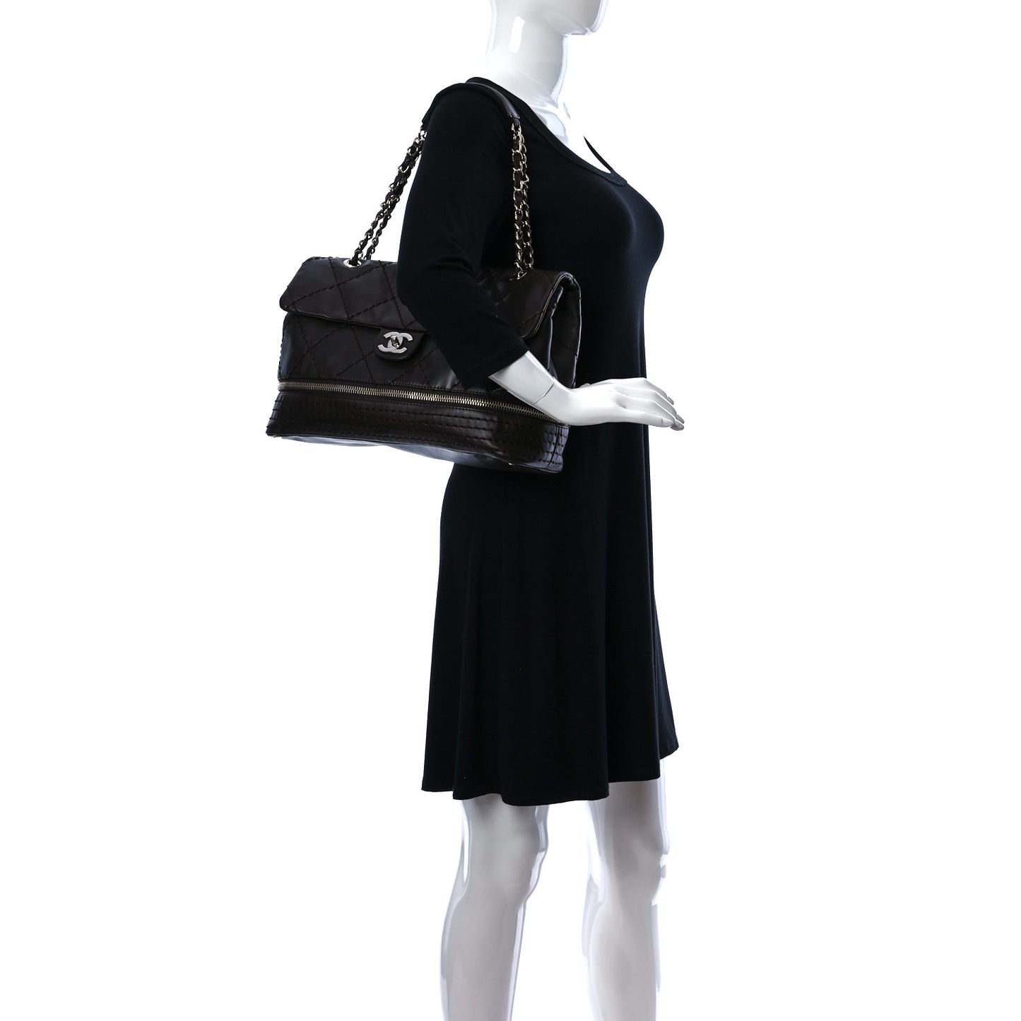 Calfskin Stitched Large Expandable Flap Bag Brown