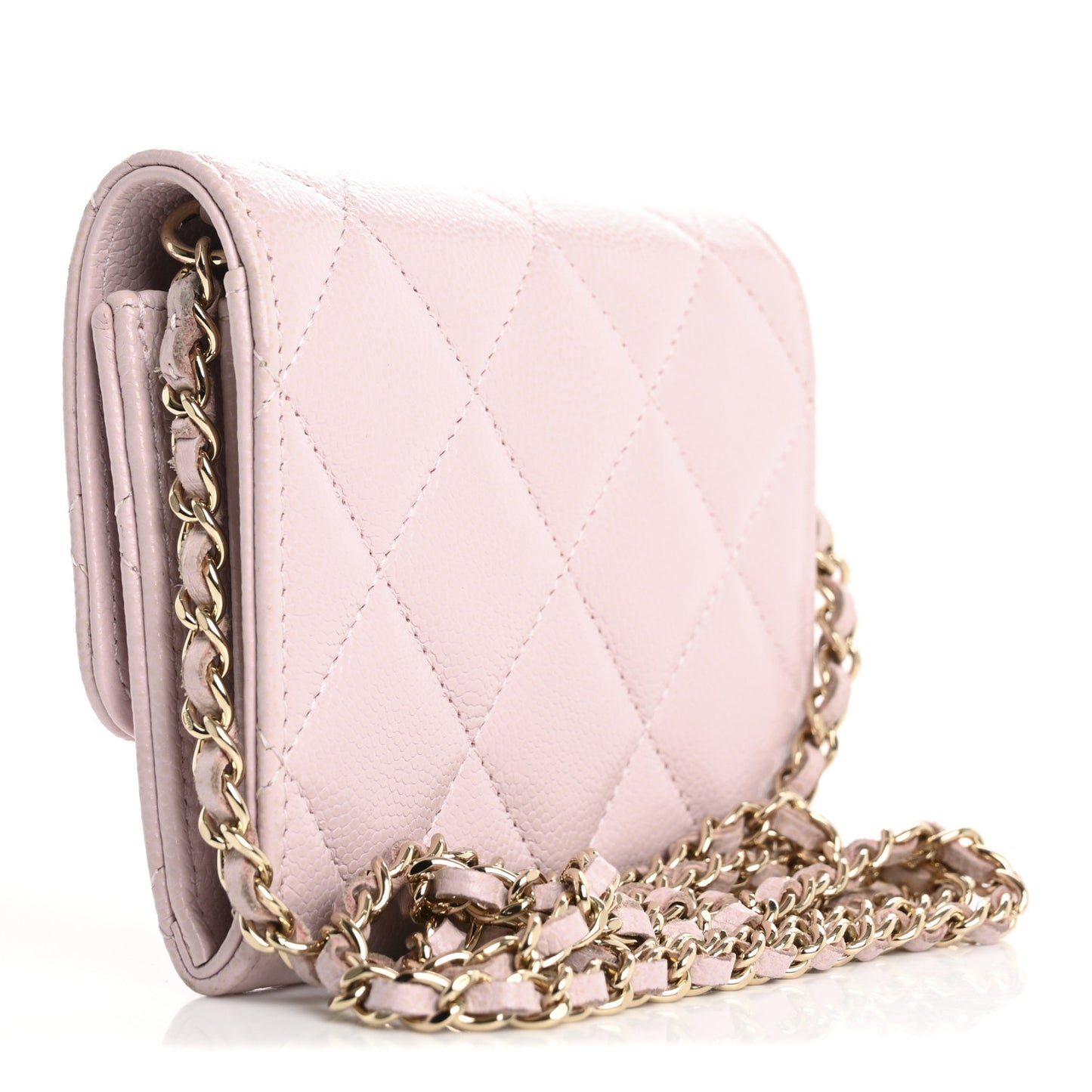Caviar Quilted Coco Candy Card Holder On Chain Light Pink