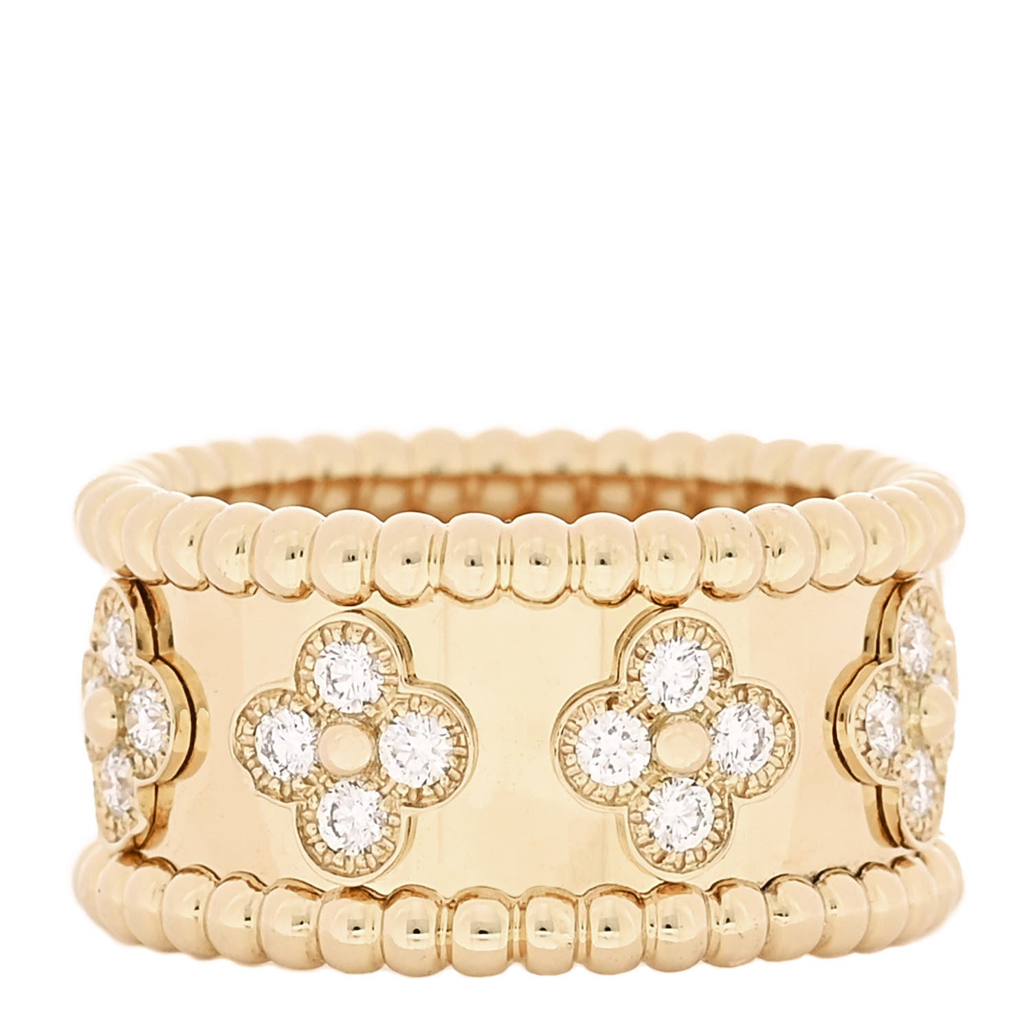 Van Cleef & Arpels 18K Yellow Gold Diamond Perlee Clovers Ring 52 6 3 of 4