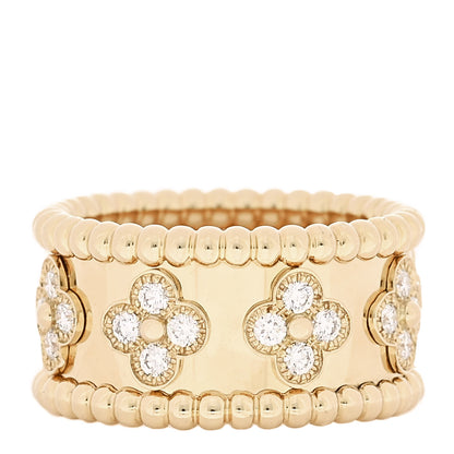 Van Cleef & Arpels 18K Yellow Gold Diamond Perlee Clovers Ring 52 6 3 of 4