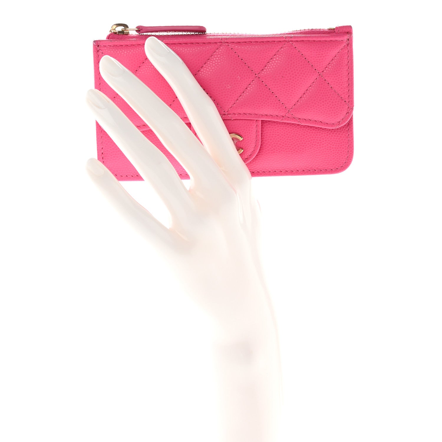 Chanel Caviar Quilted Flap Zip Card Holder Dark Pink 2 of 17
