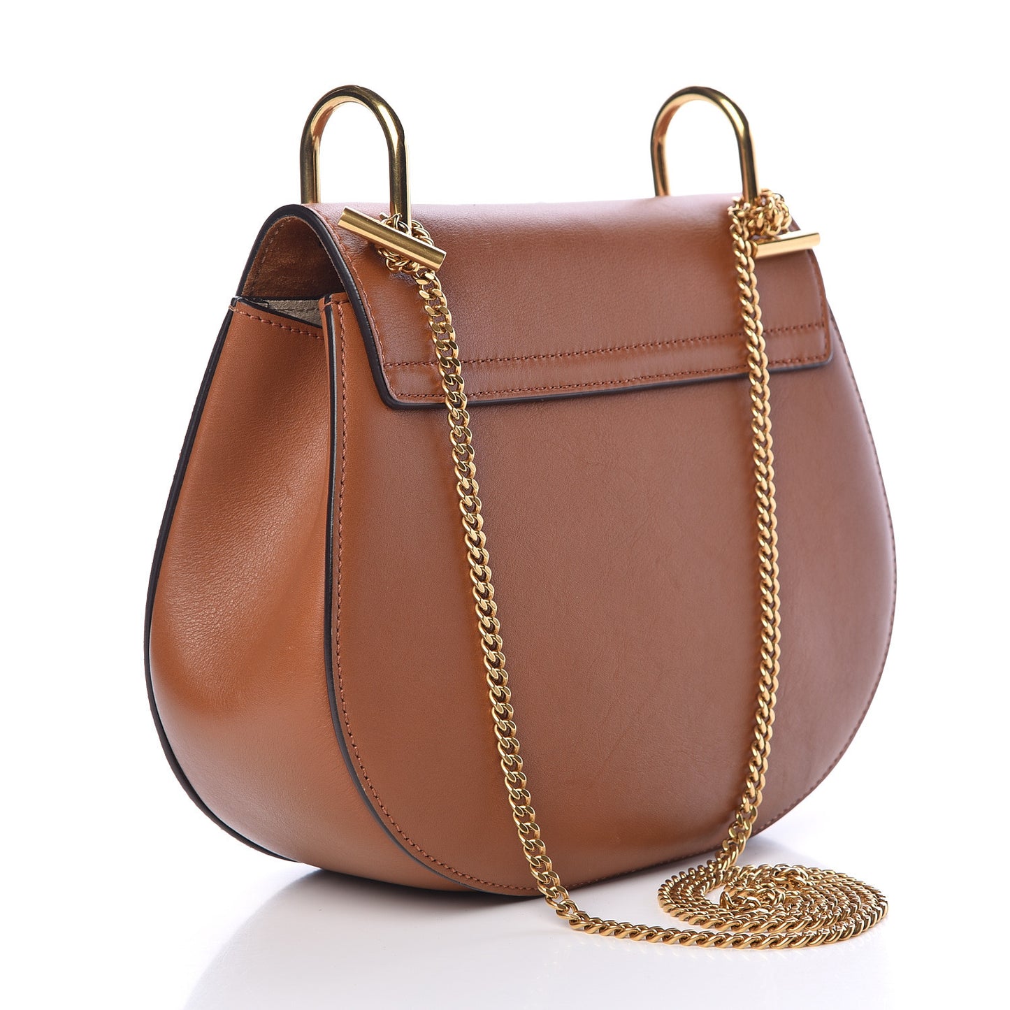 Suede Smooth Calfskin Studded Drew Shoulder Bag Caramel