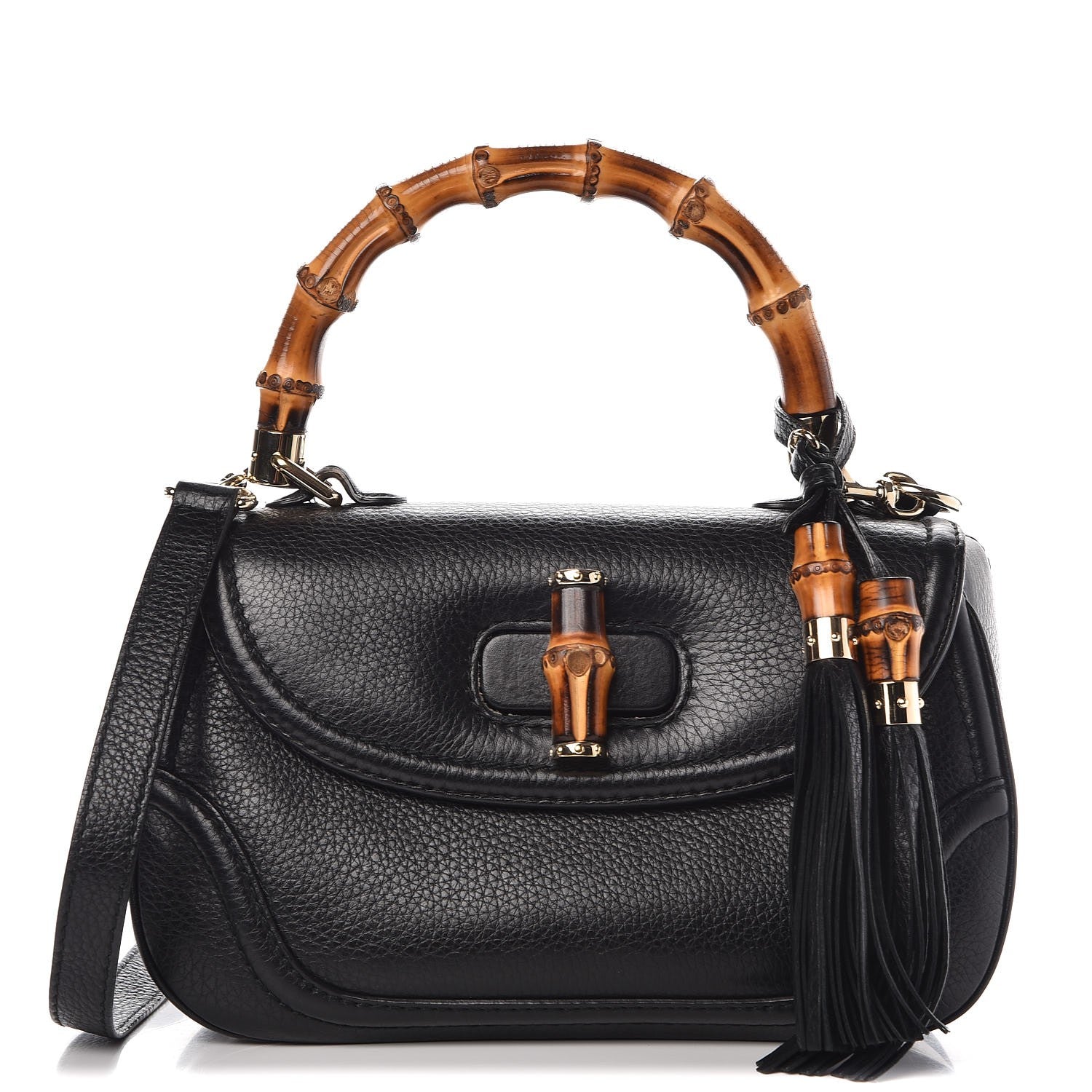 Gucci Calfskin Medium New Bamboo Top Handle Bag Black 1 of 9