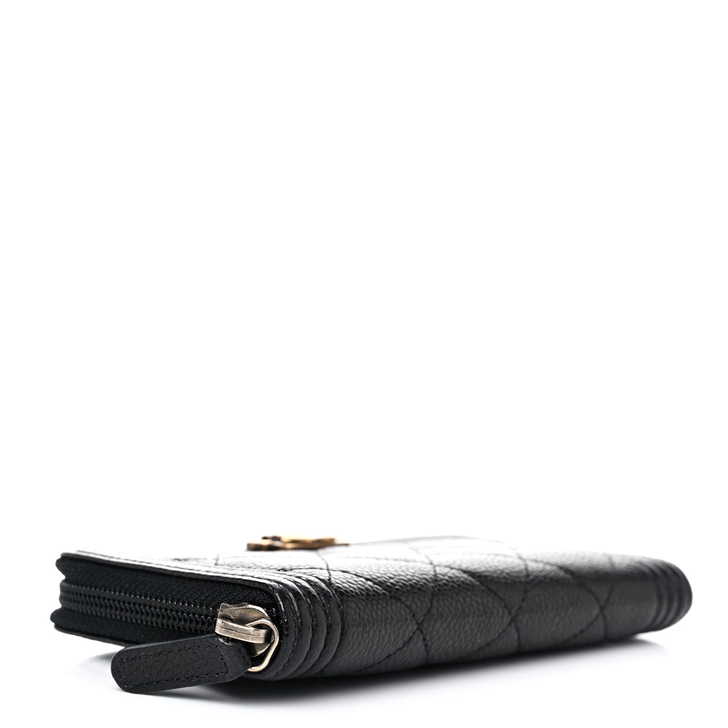 Caviar Quilted Small Boy Zip Around Wallet Black