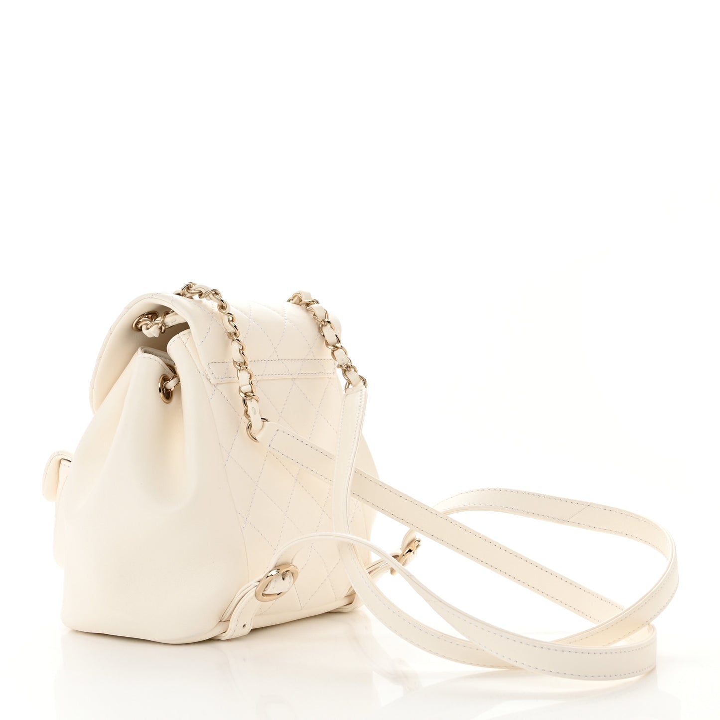 Lambskin Quilted Small Duma Drawstring Backpack White