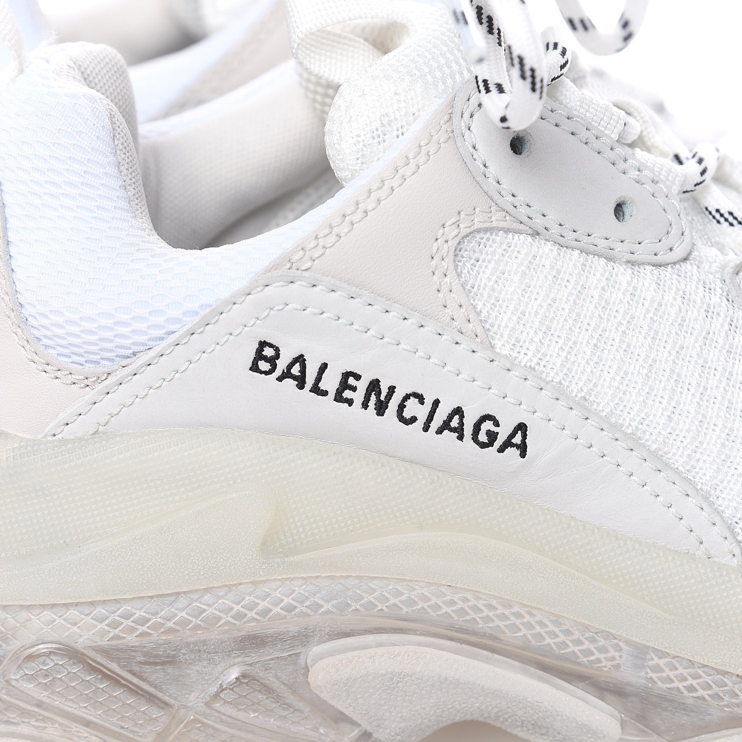 Fabric Mesh Clear Sole Womens Triple S Sneakers 39 White