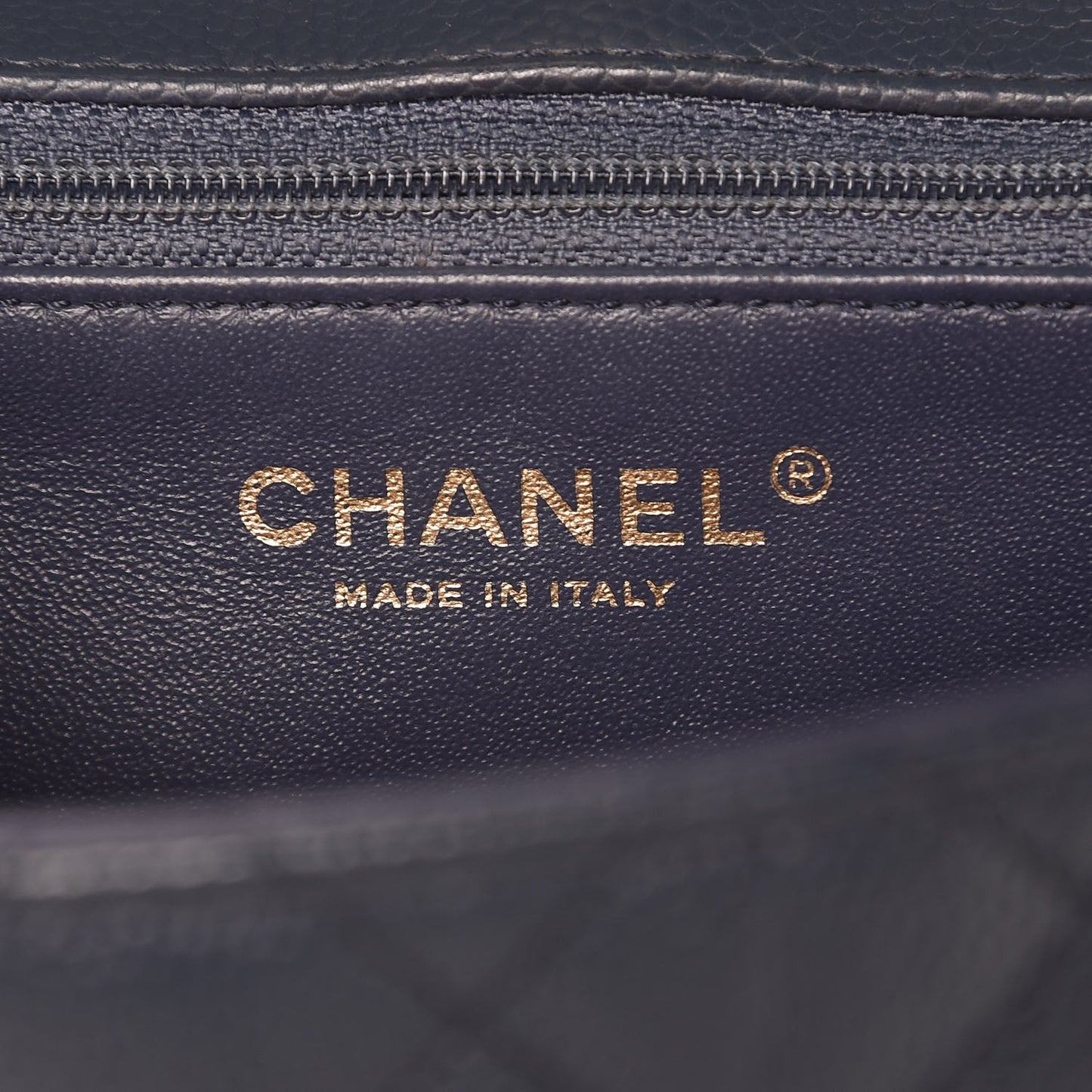 Crumpled Grained Calfskin Small Two Tone Flap Navy