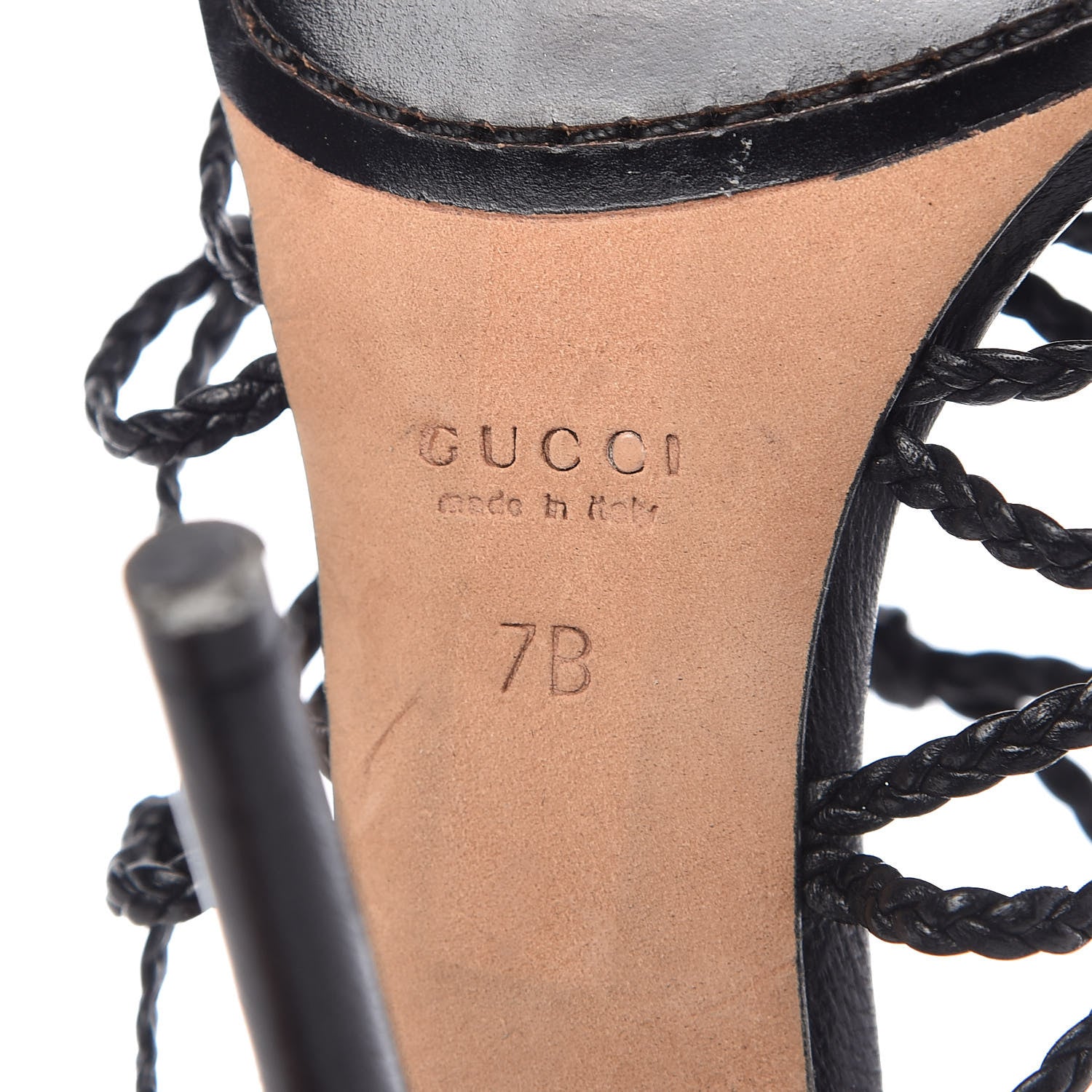 Gucci Calfskin Braided Strap Sandals 7 Black 8 of 10